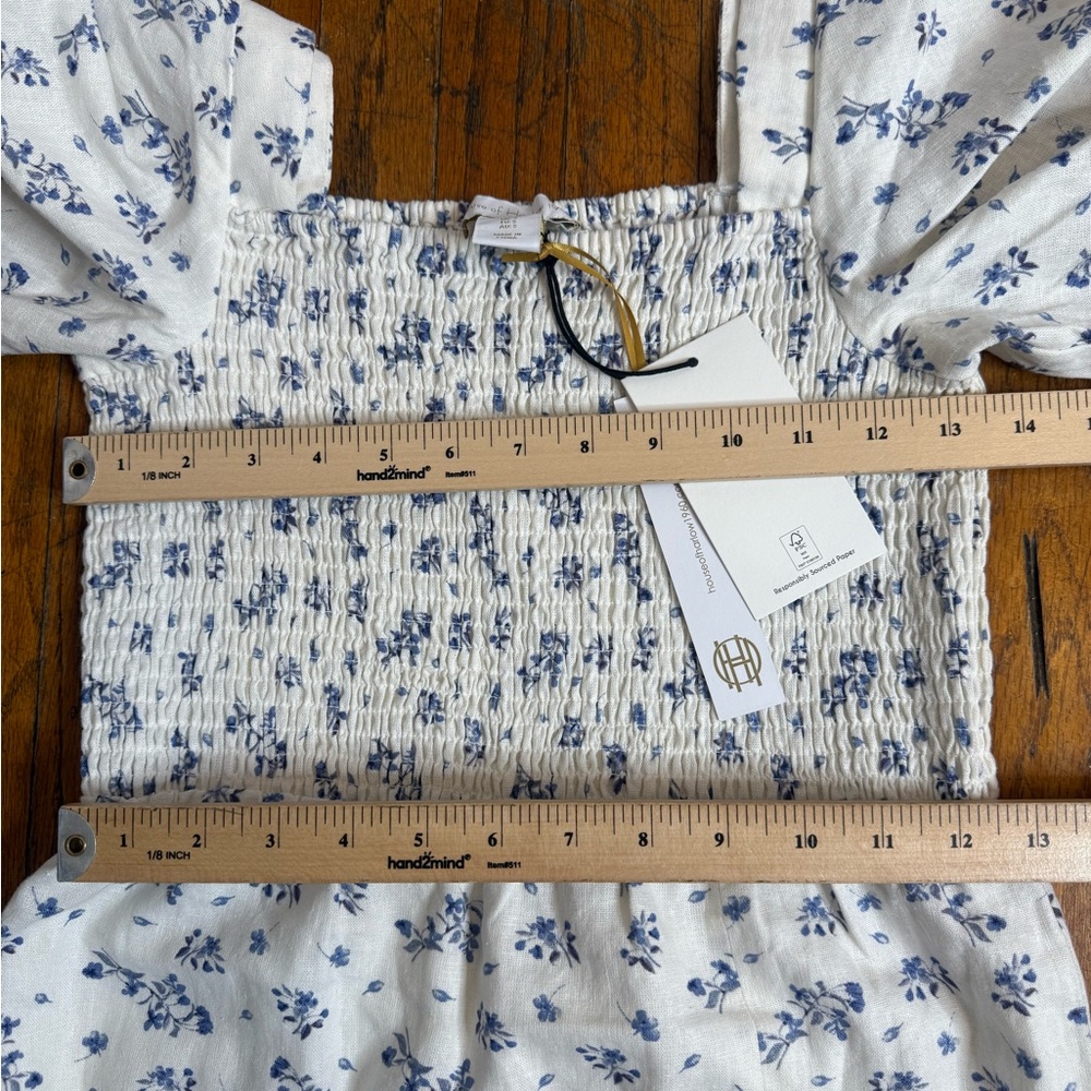 🆕 House Of Harlow 1960 Linen Size S Dress Smocked Bodice Front Slit Beachy - Picture 9 of 9